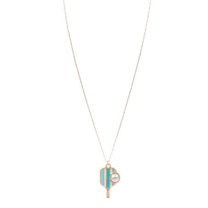 Turquoise Serve up some serious style with our Pearl Pointed Pickleball Racket Pendant Necklace! This unique necklace features a charming pearl and a playful pickleball racket pendant, perfect for any pickleball enthusiast. Show off your love for the game while looking effortlessly chic, this necklace is sure to turn heads.