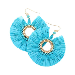 Turquoise Raffia Trimmed Open Circle Dangle Earrings, turn your ears into a chic fashion statement with these open-circle dangle earrings! These beautifully unique designed earrings with beautiful colors are suitable gifts for wives, lovers, friends, and mothers. An excellent choice for wearing at outings, parties, events, etc.