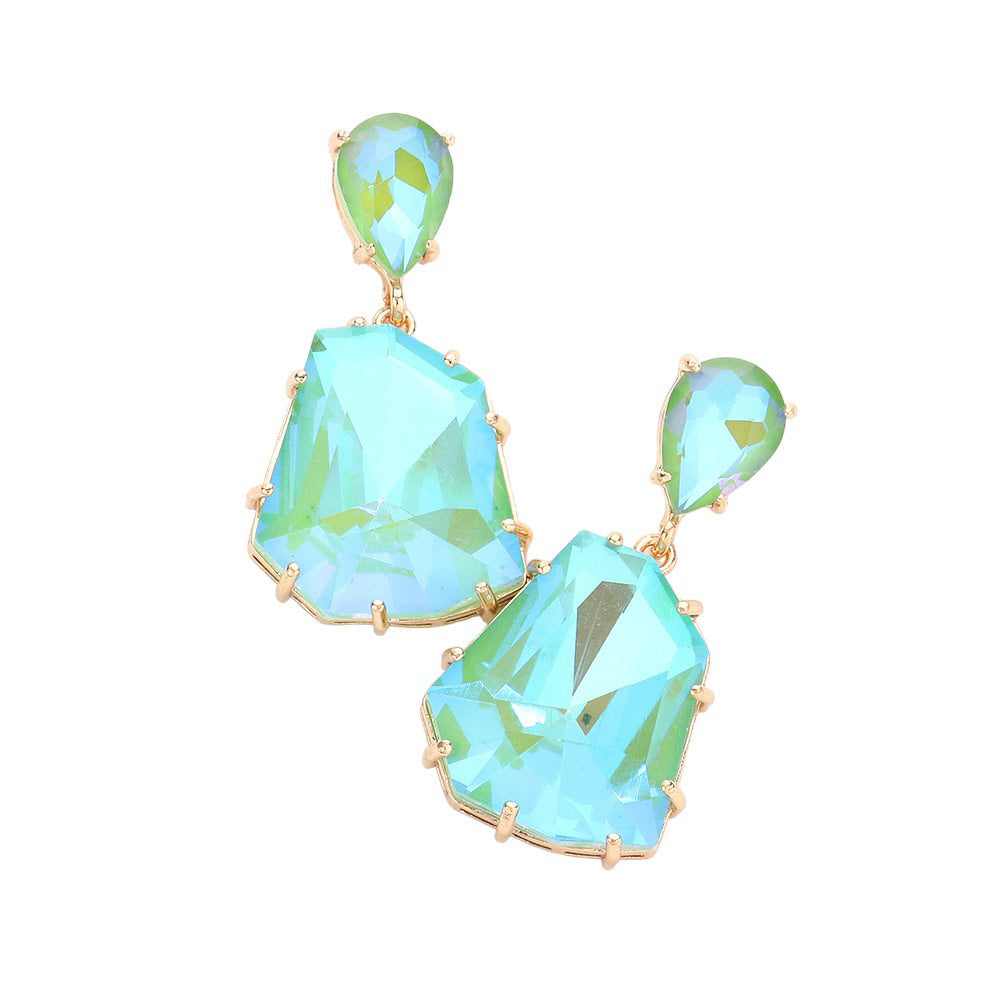 Turquoise Teardrop Angled Stone Link Dangle Evening Earrings, These elegant earrings feature a unique design that will add a touch of sophistication to any outfit. The angled stones create a delicate and eye-catching look, while the dangle style adds movement and dimension. Perfect for formal evening event or a special occasion.