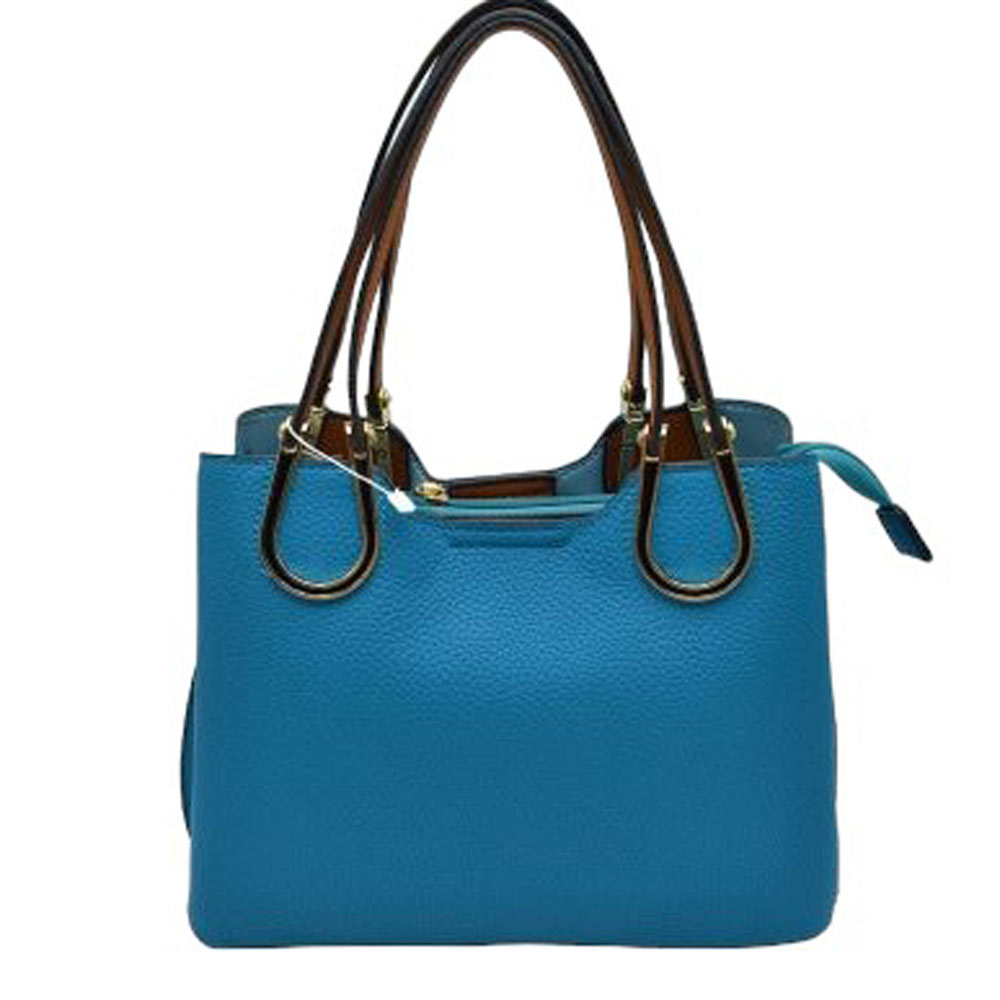 Turquoise Textured Faux Leather Horseshoe Handle Women's Tote Bag, featuring an eye-catching textured faux leather exterior and a horseshoe-shaped handle. The bag has a spacious interior, perfect for days when you need to carry a lot of items. Its structure and design ensure that your items will stay secure even on the go.