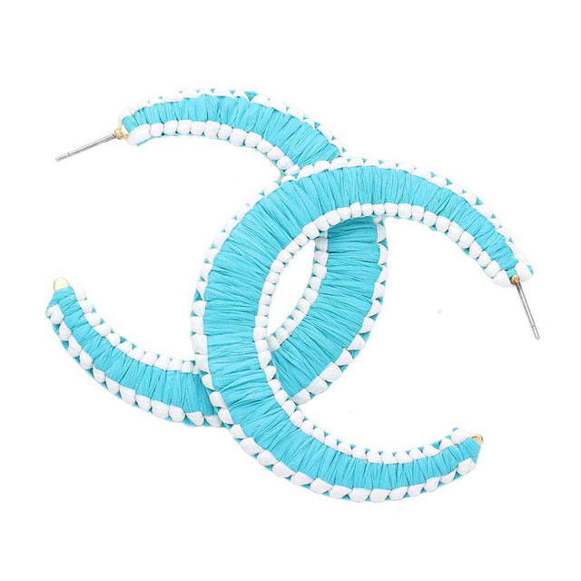 Turquoise Woven Raffia Hoop Earrings! These dangly accessories bring a touch of shimmer and shine to any look. Great for birthdays, anniversaries, or just because - these earrings are the perfect gift for your special someone (or yourself!). Get ready to make a sartorial statement! Awesome everyday day wear, pairs well with any outfit.
