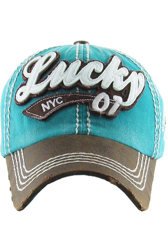 Turquoise The LUCKY Vintage Baseball Cap offers a soft washed finish with subtle distressing for an effortlessly cool, worn-in look. Designed for comfort and everyday style, it’s perfect for casual outings, travel days, or adding lucky vibes to any outfit.