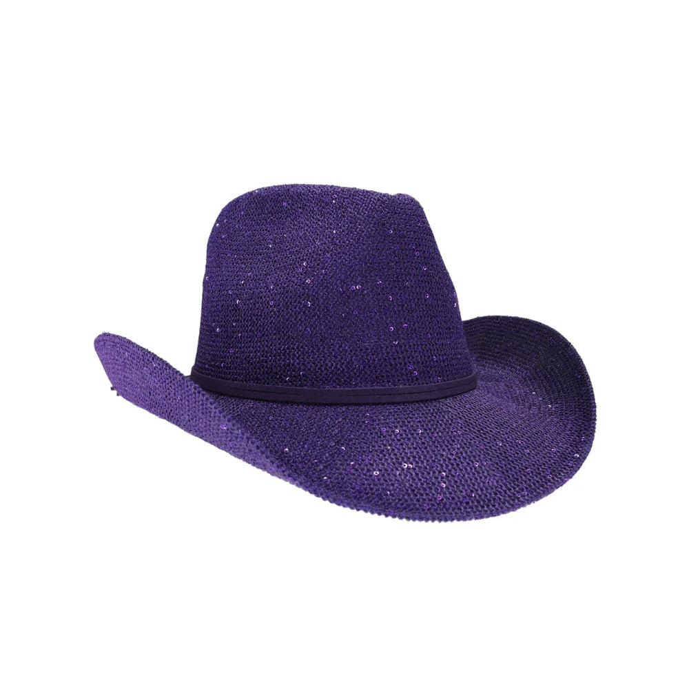 8685 Sparkly Sequin Cowboy Hat With Suede String Trim, Lavender C.C Sparkly Sequin Cowboy Hat with Suede String Trim, Red at  main image 4