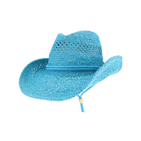 Turquoise C.C solid cowboy hat with open weave and chin strap