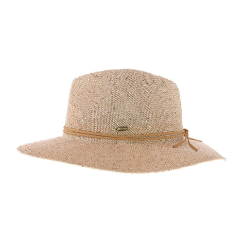 C.C Women's Knitted Panama Hat with Sequins Sun - Beige