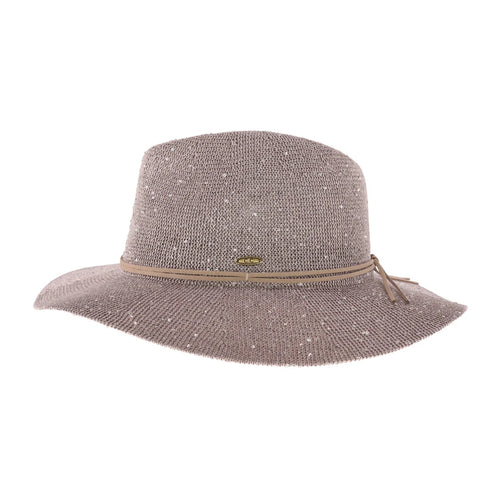 C.C Women's Knitted Panama Hat with Sequins Sun - Gray