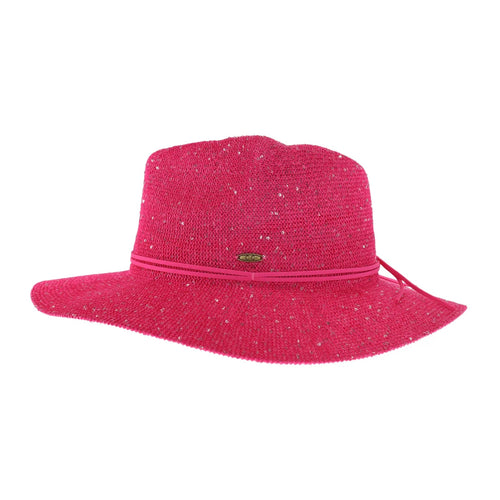 C.C Women's Knitted Panama Hat with Sequins Sun - Hot Pink