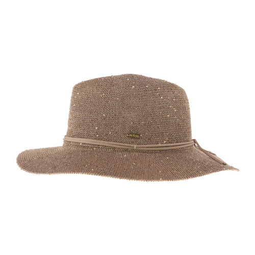 C.C Women's Knitted Panama Hat with Sequins Sun - Gold