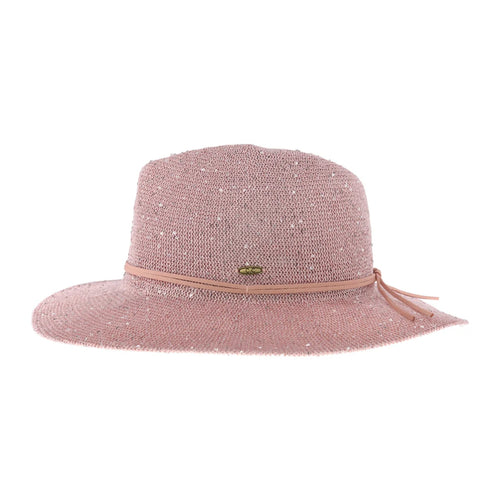 C.C Women's Knitted Panama Hat with Sequins Sun - Mauve