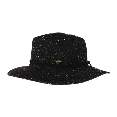 C.C Women's Knitted Panama Hat with Sequins Sun - Black
