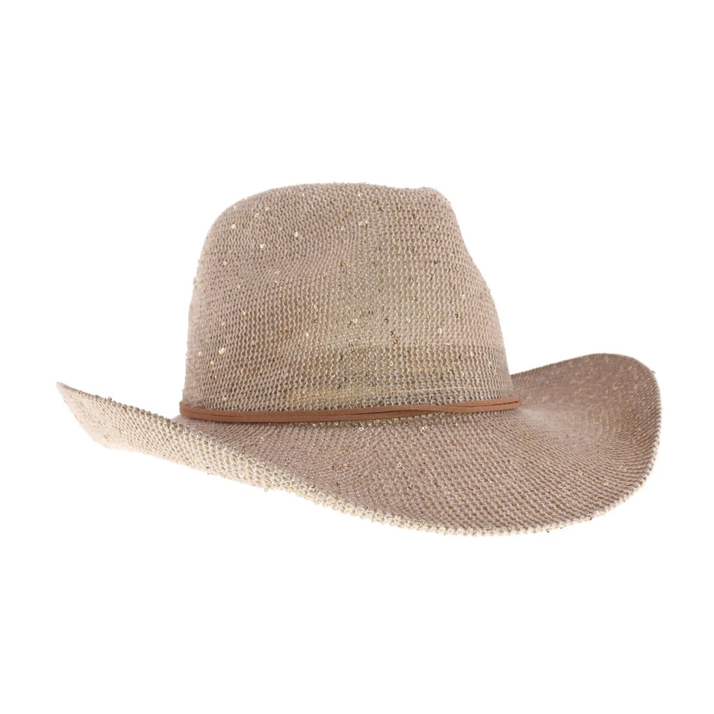 NWT MADD HATTER  Sequin Cowboy Hat with Brown Band Harper Sequin Cowboy Hat in Beige | Altar main image 2