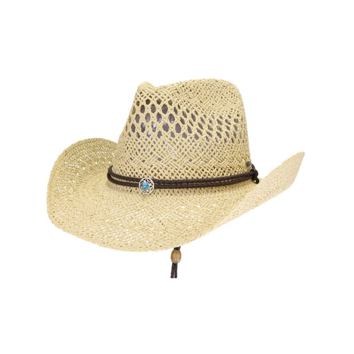 C.C Women's Paper Weave Cowboy Hat with Turquoise Accent - Natural