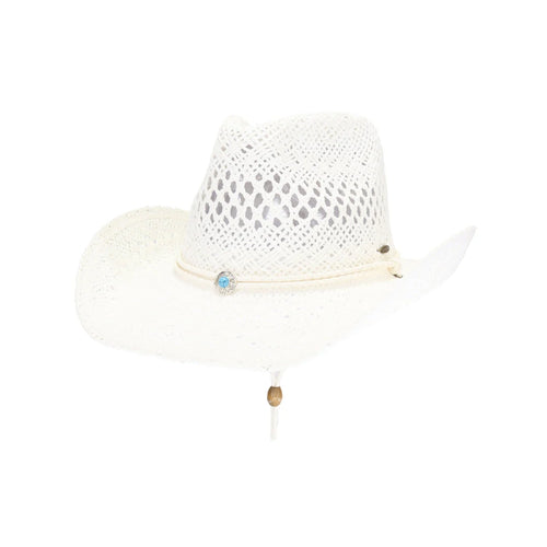 C.C Women's Paper Weave Cowboy Hat with Turquoise Accent - Clear White