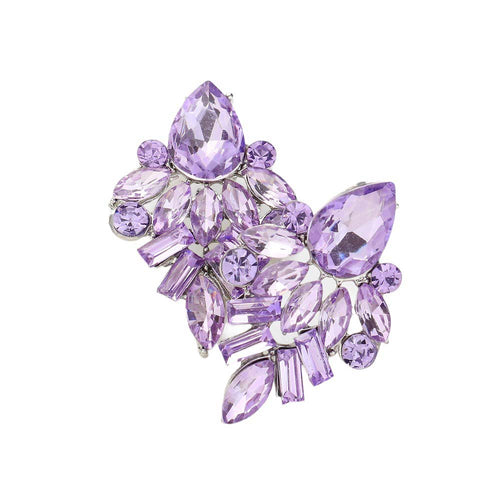 Marquise Baguette Stone Cluster Evening Earrings - Violet