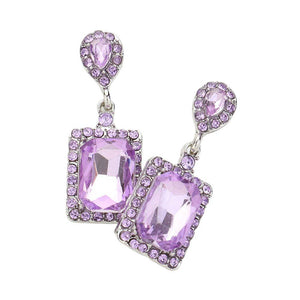 Violet Square Stone Cluster Dangle Evening Earrings, These elegant earrings will add a touch of sophistication to any evening ensemble. With a timeless square stone design and delicate dangle, these earrings are expertly crafted for a flawless look. Elevate your style with these stunning earrings that will make you stand out.