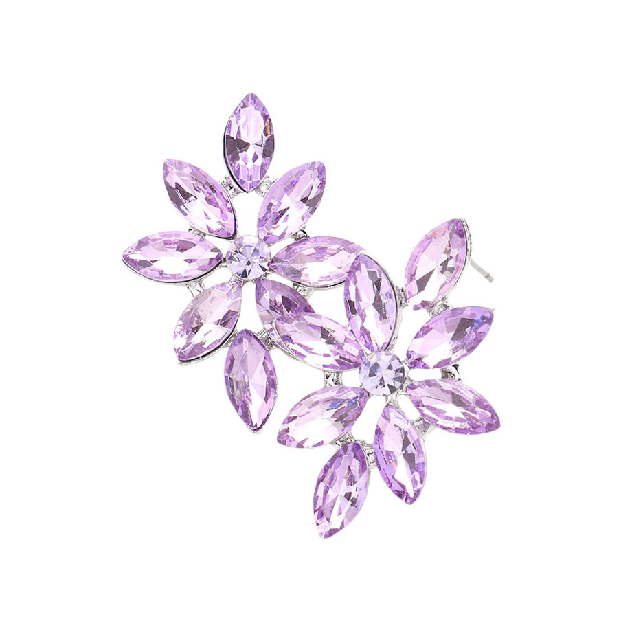 Violet Floral Marquise Stone Cluster Evening Earrings, these elegant earrings feature a Marquise-cut stone cluster design in a floral motif with a range of sparkling Cubic Zirconia gems. These earrings are sure to eye-catching element to any outfit. Awesome gift for birthdays, anniversaries, or any special occasion.
