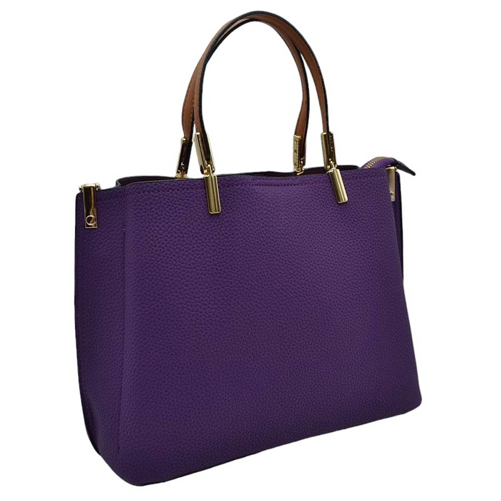 Violet Simpler Times Bucket Crossbody Bags For Women. A great everyday casual shoulder bag composed of Faux leather. A simple design with subtle gold hardware details on the closure.  Magnetic snap closure for an inner zipper pouch opening spacious to hold your phone, wallet, and other essentials securely.