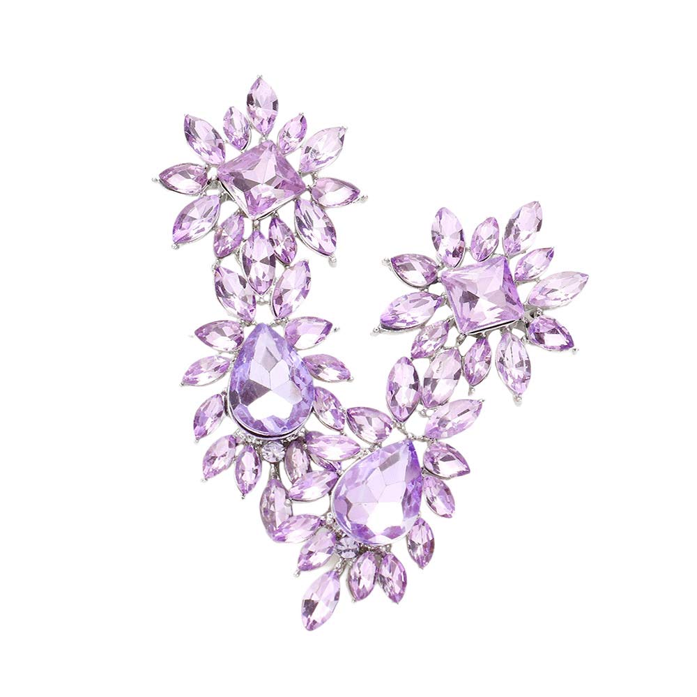 Violet Square Teardrop Accented Marquise Stone Cluster Evening Earrings, feature a cluster of marquise-shaped stones, accented with a sparkling square teardrop in the center. These earrings are sure to eye-catching element to any outfit. Awesome gift for birthdays, anniversaries, Valentine’s Day, or any special occasion.