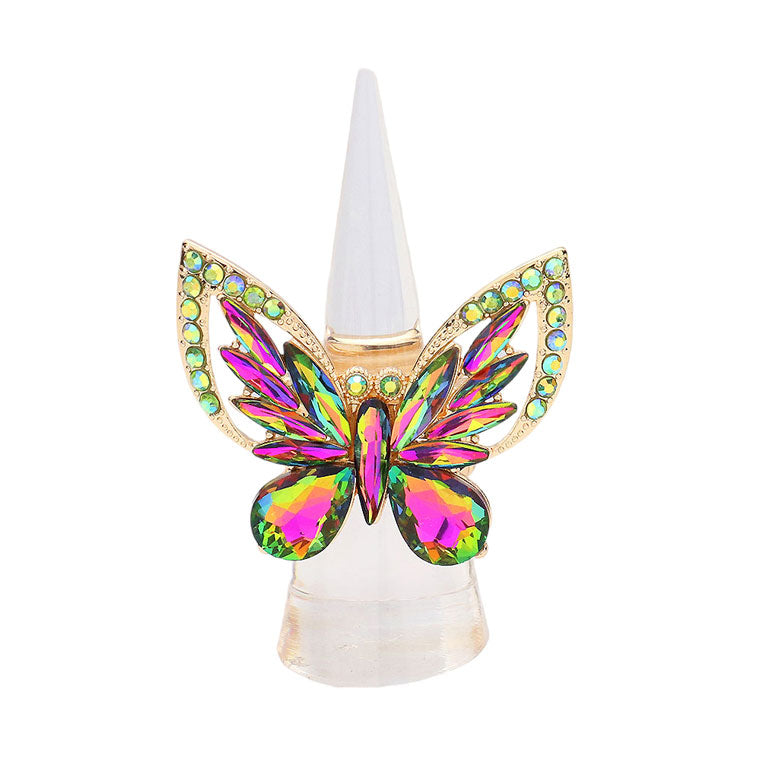 Vitrail Multi Stone Embellished Butterfly Stretch Ring, is nicely designed with a Bug, Butterfly-theme that has a beautiful charm that attracts eyesight and leads to a smile. These are Perfect for Birthday Gifts, Anniversary Gifts, Mother's Day gifts, Graduation gifts, Prom Jewelry, Thank you, and Valentine's Day gifts.