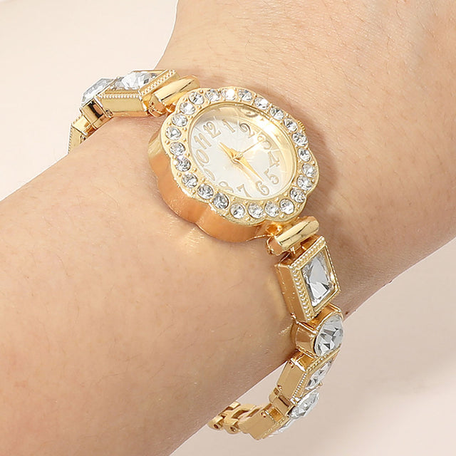 Madeline Love Clear, Gold Crystal Round Dial Decorative Gem Link Watch Bracelet