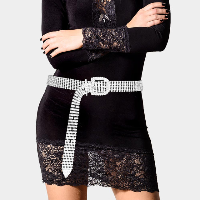 Madeline Love Rhodium 7Rows Rhinestone Pave Belt - Hair Accessories