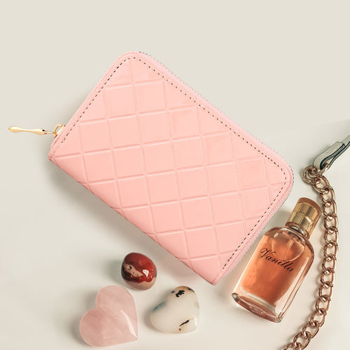 Diamond Patterned Solid Wallet - Pink