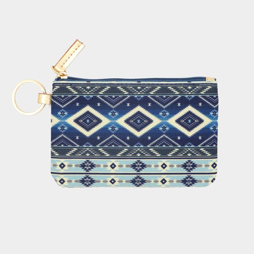 Boho Aztec Patterned ID Wallet Detachable Lanyard - Navy