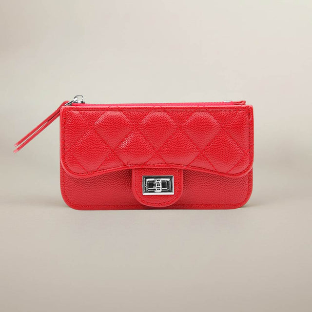 Madeline Love Red Quilted Faux leather Compact Card Holder Keychain Wallet - Bags & Wallets
