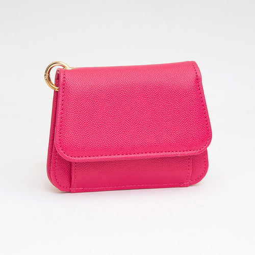 Faux Pebble Leather Compact Card Wallet Bag Charm - Fuchsia