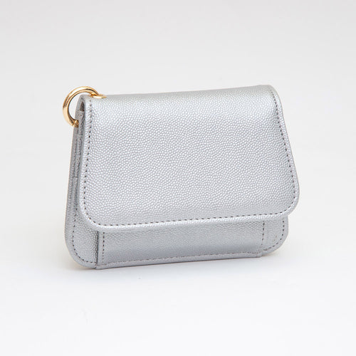 Faux Pebble Leather Compact Card Wallet Bag Charm - Silver