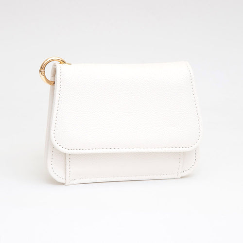 Faux Pebble Leather Compact Card Wallet Bag Charm - White