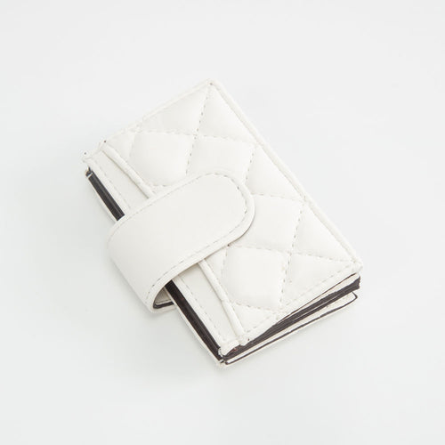 Quilted Faux Leather Snap Closure Card Holder Wallet - White