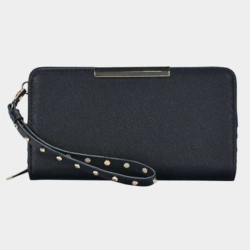 Faux Leather Zipper Wallet - Black