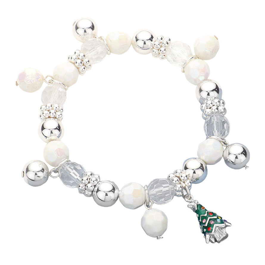 White 3D Enamel Metal Christmas Tree Charm Beaded Stretch Bracelet, enhance your beauty and make a beautiful & unique outlook with these stud bracelet. These bracelet are the perfect choice for this festive season, especially this Christmas. Perfect Gift for December Birthdays, Christmas, Secret Santa. Merry Christmas.