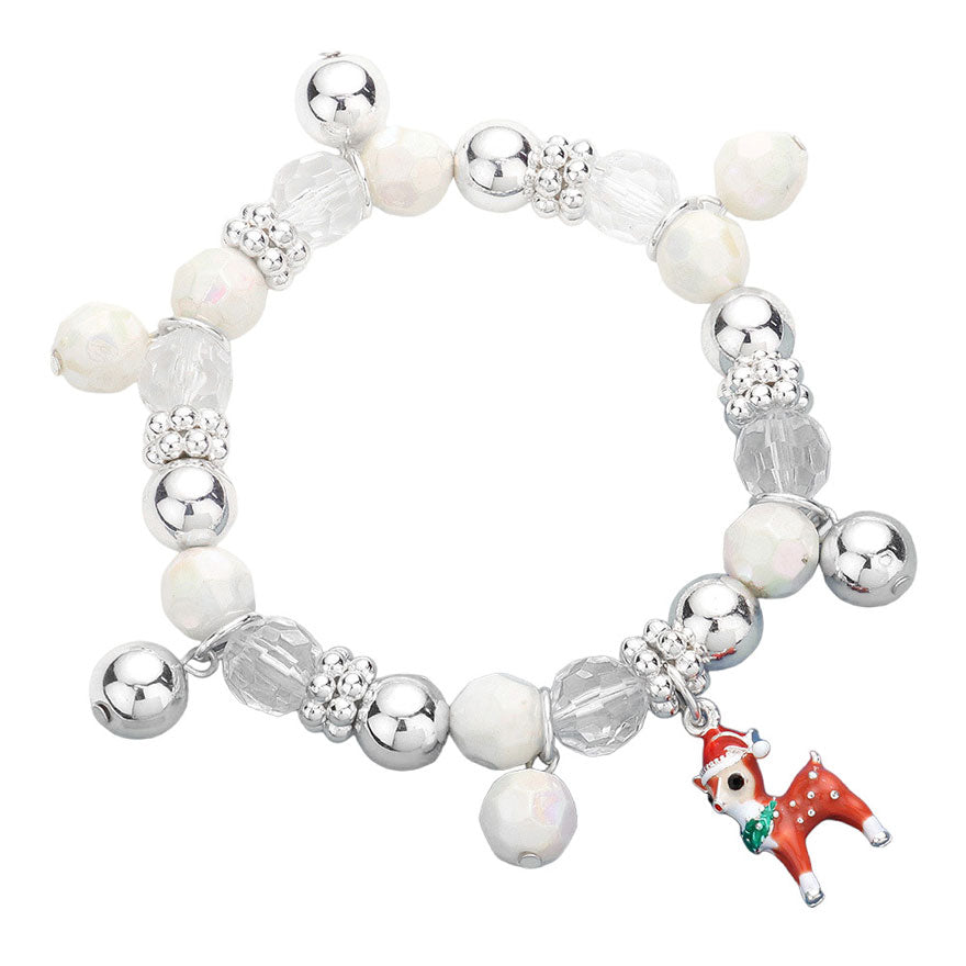 White 3D Enamel Metal Santa Hat Rudolph Beaded Stretch Bracelet, enhance your beauty and make a beautiful & unique outlook with these stud bracelet. These bracelet are the perfect choice for this festive season, especially this Christmas. Perfect Gift for December Birthdays, Christmas, Secret Santa. Merry Christmas.