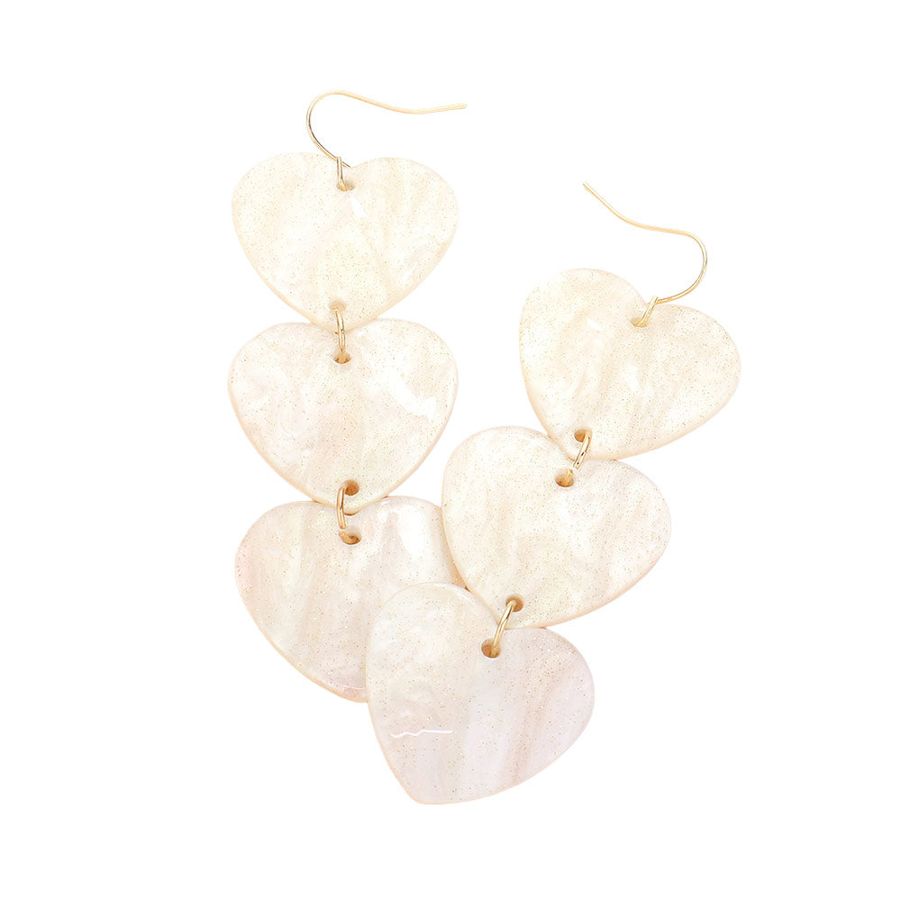 White Acetate Heart Link Dropdown Earrings, Add a touch of elegance to your outfit. Made with high-quality acetate material, these earrings feature a unique heart link design that delicately dangles from your ears. Perfect for any occasion, these earrings are a must-have accessory for any jewelry collection.