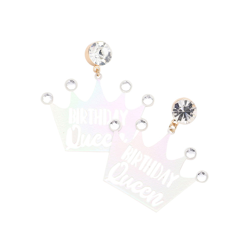 White Birthday Queen Message Stone Metal Crown Earrings, are unique & beautifully designed to make you look awesome with these beautiful birthday queen message earrings on your birthday. Wear these beautiful message earrings to get immediate compliments on your special day. It's lightweight & easy to wear.