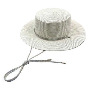 White Bling Chin Tie Straw Sun Hat! Introducing the perfect accessory for your sunny adventures. With its stylish bling detail and functional chin tie, this hat will keep you looking effortlessly chic while protecting you from the sun. Don't let the heat bother you, just tie the chin tie and enjoy the day.