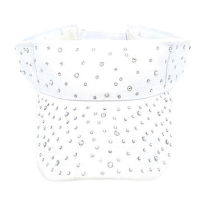 White Bling Studded Visor Hat, Elevate your style with our luxurious visor. This stunning accessory boasts intricate studded details that add a touch of glamour to your look. Perfect for shielding your eyes from the sun's rays while making a statement with your fashion choices. Experience luxury with every wear.