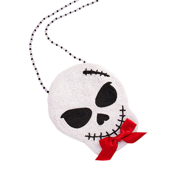 Bow Pointed Halloween Skull Beaded Mini Crossbody Bag, This Halloween bag is the perfect accessory for celebrating the holiday season and giving the perfect occasional gift to loved ones. With its unique design and high-quality beaded construction, this bag is both stylish and durable.