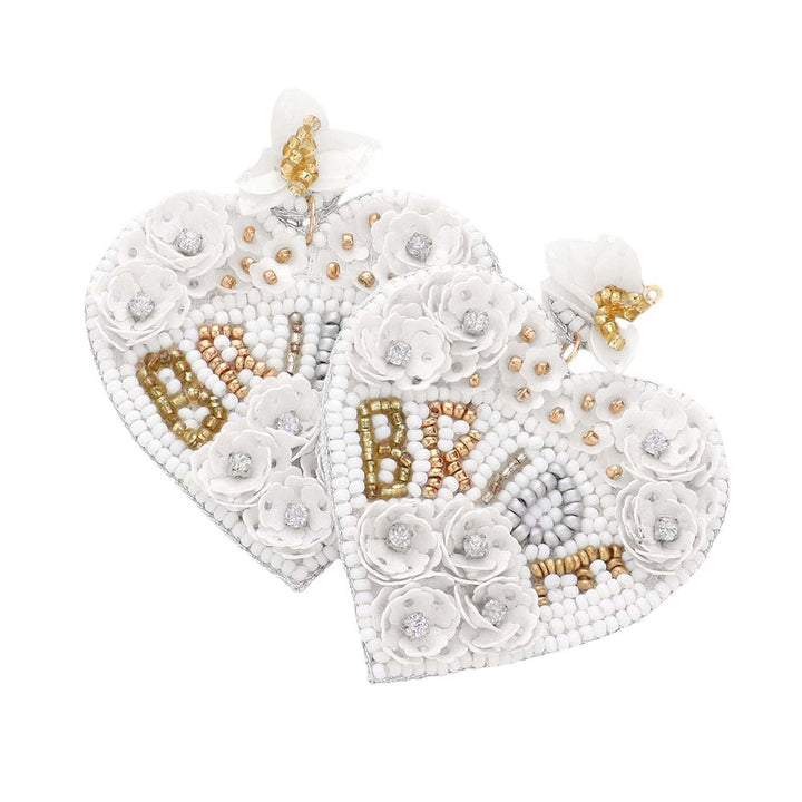 White Bride Message Felt Back Beaded Floral Heart Dangle Earrings, coordinate these beautiful earrings with any outfit to draw attention from the crowd everywhere, even on any occasion. Especially the wedding ceremony. These are the perfect gift for birthdays, anniversaries, Mother's Day, Graduation, etc.