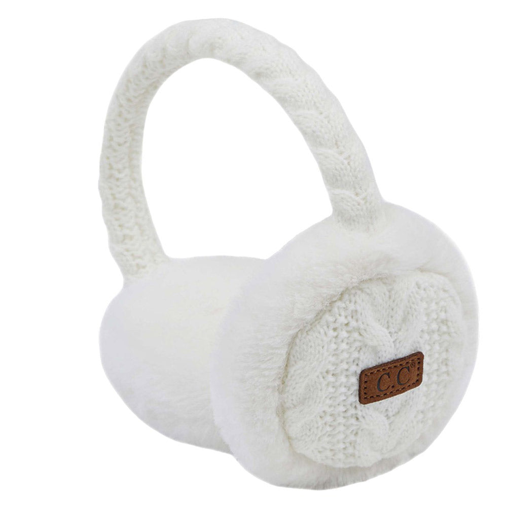 White C.C Cable Knit Faux Fur Earmuff, is sure to keep you warm in the cold. The cable knit exterior is soft and cozy, while the faux fur interior adds extra warmth and comfort. Perfect for winter weather, these earmuffs are stylish and practical. Perfect winter gift idea for fashion loving close ones.