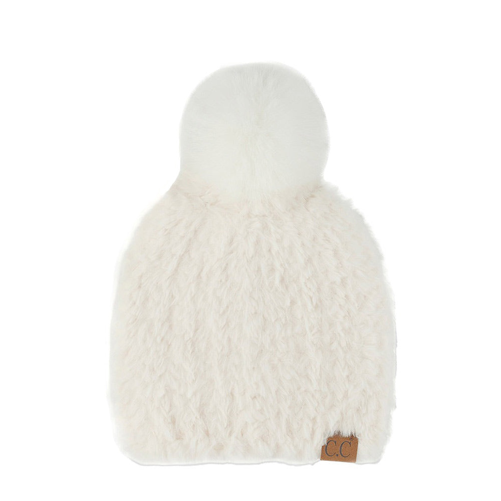 White C.C Faux Fur Pom Beanie, will keep you warm and stylish in cold weather. It's the autumnal touch you need to finish your outfit in style. Awesome winter gift accessory for Birthday, Christmas, Stocking Stuffer, Secret Santa, Holiday, Anniversary, or Valentine's Day to your friends, family, and loved ones.