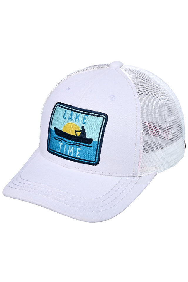 White C.C LAKE TIME Embroidery Patch Baseball Cap combines style and function with its embroidered patch design and comfortable fit. Made with high-quality materials, this cap is the perfect accessory for a day out on the lake or any outdoor activity. Keep the sun out of your eyes while staying on trend with this must-have cap.