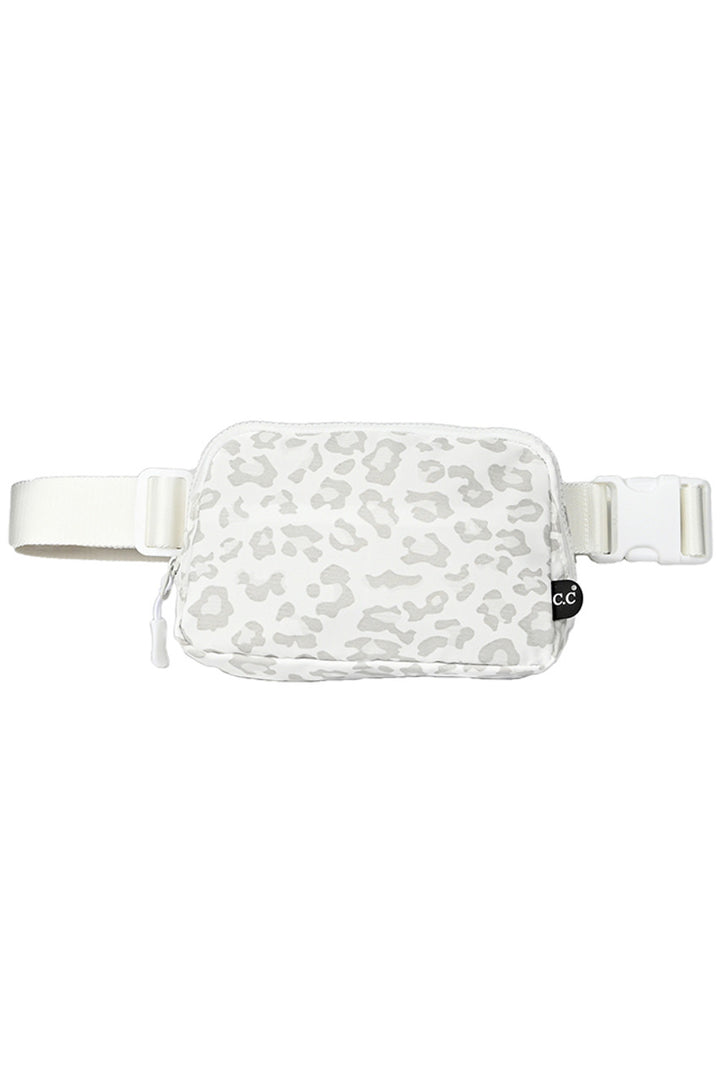 White C.C Leopard Pattern Fanny Pack is a stylish and convenient accessory, perfect for any outdoor activity or travel. With its trendy leopard pattern and hands-free design, you can keep all your essentials organized and easily accessible. Plus, its durable material ensures long-lasting use.