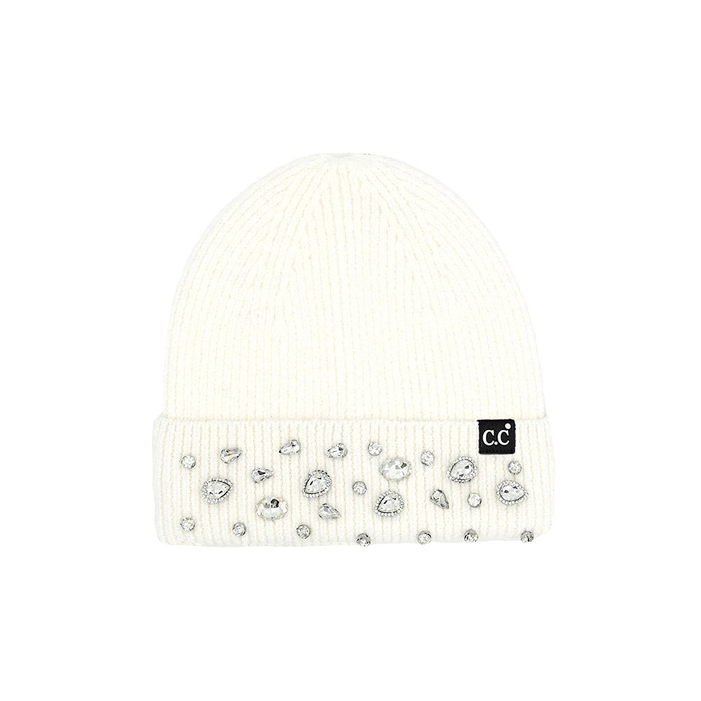White C.C Rhinestone Charm Beanie, is the perfect accessory for a chilly winter day. It's the perfect winter touch you need to finish your outfit in style. Awesome winter gift accessory for Birthday, Christmas, Stocking Stuffer, Secret Santa, Holiday, Anniversary, or Valentine's Day to your friends, family, and loved ones.
