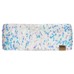 White C.C Sequin Headwrap, Look no further than this for a sophisticated, glitzy style. Featuring a sparkling sequin design and stretchy material, this headwrap is comfortable and fashion-forward. Perfect for wearing on any occasion, it will make you different from the crowd. Perfect winter gift idea for fashion-loving ones.