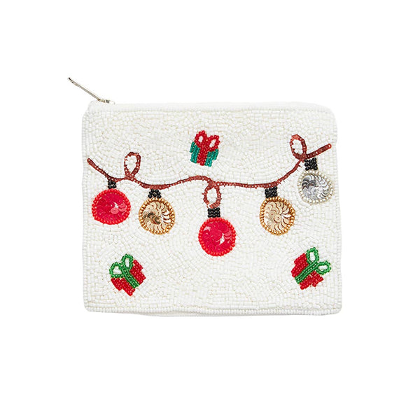 White Christmas Light Sequin Beaded Mini Pouch Bag, Be the ultimate fashionista while carrying this trendy themed mini pouch bag! Add the perfect luxe to your Christmas attire with it. This is the perfect gift for Christmas, especially for your friends, family, and the people you love and care about.