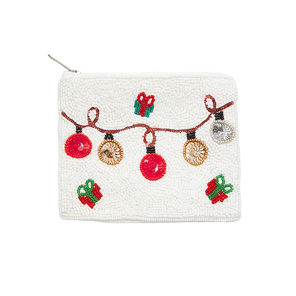 White Christmas Light Sequin Beaded Mini Pouch Bag, Be the ultimate fashionista while carrying this trendy themed mini pouch bag! Add the perfect luxe to your Christmas attire with it. This is the perfect gift for Christmas, especially for your friends, family, and the people you love and care about.
