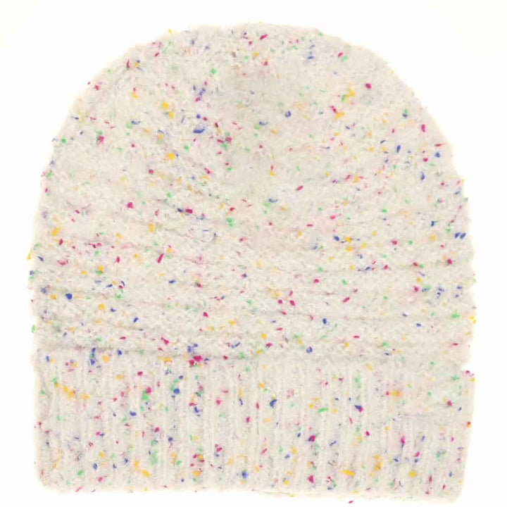 White Confetti Boucle Knit Cuff Beanie offers expert-level warmth and style with its textured boucle knit fabric. Designed for a secure, comfortable fit, the cuffed edge provides additional insulation around the forehead and ears. This beanie’s subtle confetti pattern adds visual interest without overwhelming your look, making it a versatile accessory for both outdoor activities and casual wear in cooler climates. Durable and soft, it’s a refined choice for those seeking functional winter headwear. 